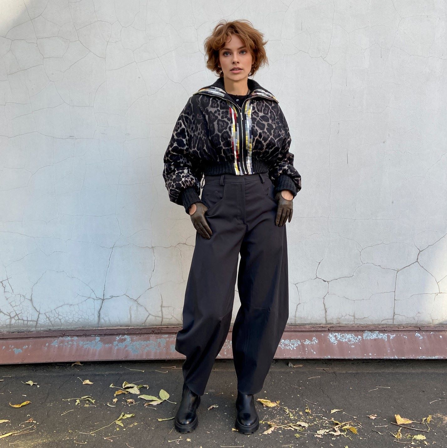 the pattern of a cropped bomber jacket