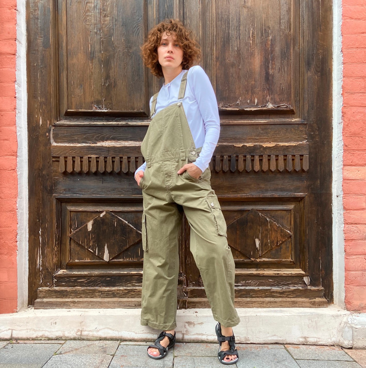 0501 Construction-style jumpsuit pattern with straps