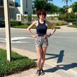 00406 The pattern of classic denim shorts.