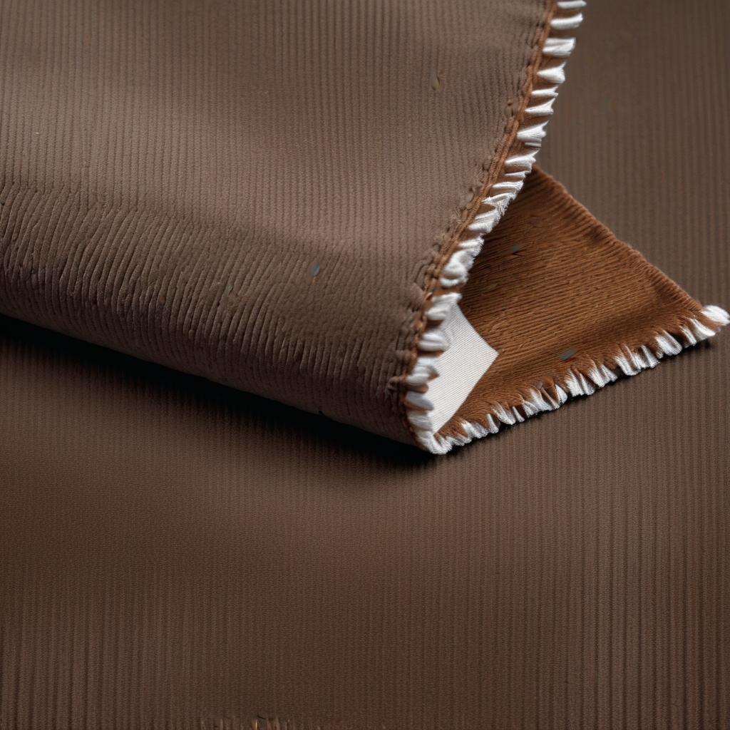 Before-and-after comparison: Two swatches of brown corduroy fabric, one pre-WTO and one post-WTO, illustrating the size difference, photographed on a white background.